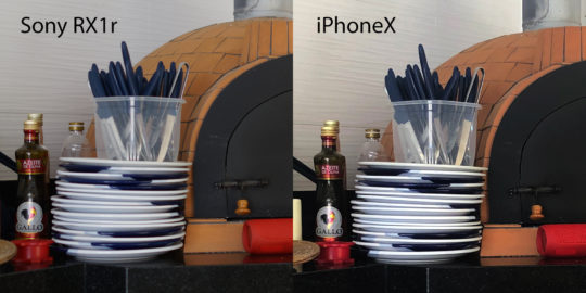 imagens comparativas feitas pela câmera SonyRx1r e pelo iPhoneX (meio qiadro)